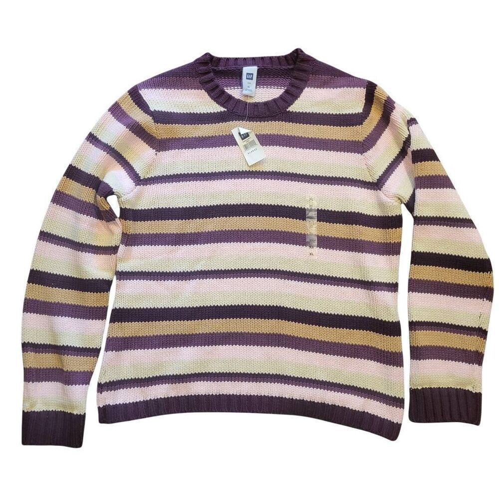 NWT Vintage GAP Sweater Women's XL Stripe Y2K Cotton Blend Chunky 2004